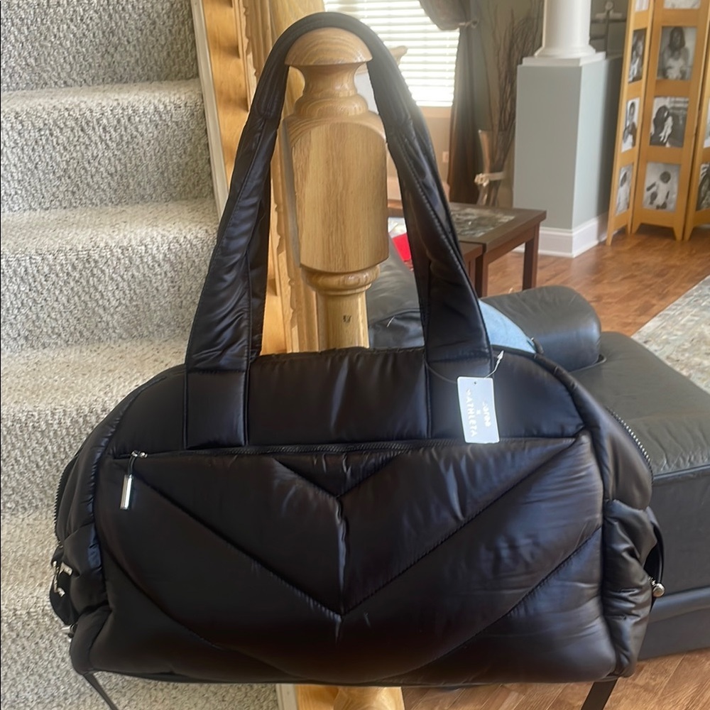 NWT Athleta CARAA puffer weekender bag one size black